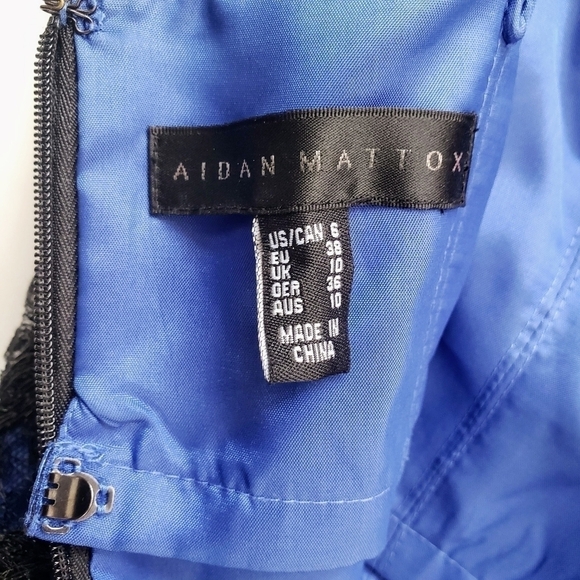 Aidan Mattox Blue Black Lace Tulle Sleeveless Evening Gown Maxi Dress Size 6 - Picture 12 of 13